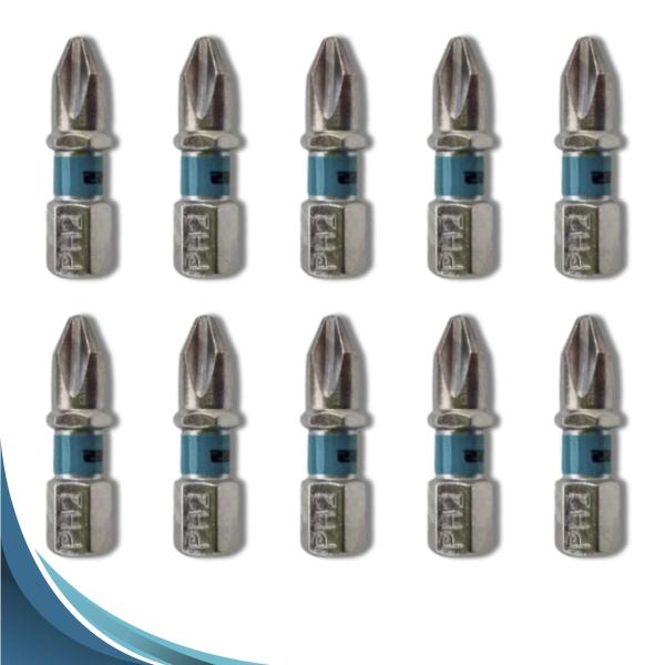 Imagem de Jogo Bits Parafusadeira Magnético Philips 25mm Gross 10 Pcs Aço S2 Ponta Philips Ponteira Com Imã Encaixe 1/4 1133056