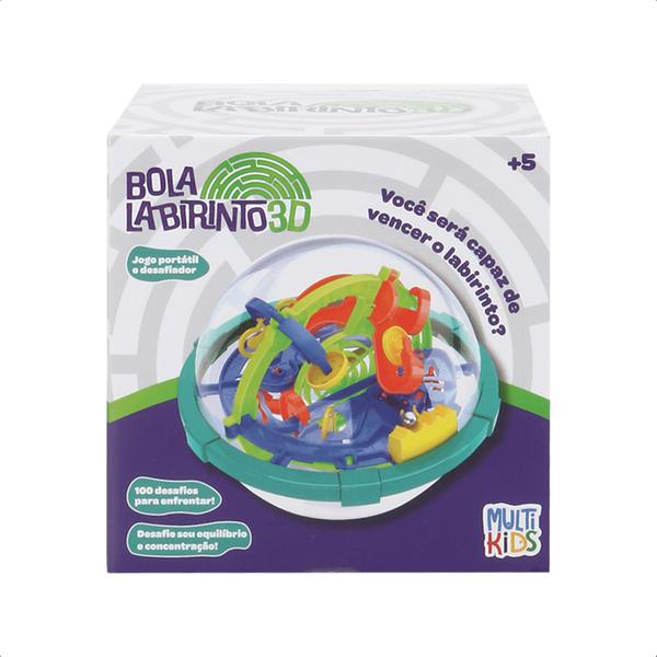 Imagem de Jogo Bola Labirinto 3D Portátil 100 Desafios Equilíbrio E Concentração Multicolor +5 Anos Brinquedo Multikids - BR1675