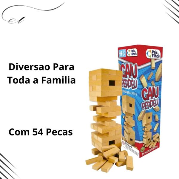 Imagem de Jogo Brinquedo Caiu  Perdeu Madeira MDF Com 54 Blocos Tabuleiro 