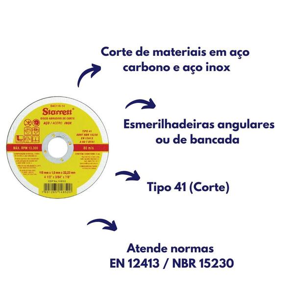 Imagem de Jogo c/ 10 Disco Abrasivo De Corte Starrett aço inox/carbono esmerilhadeira Dac180-24