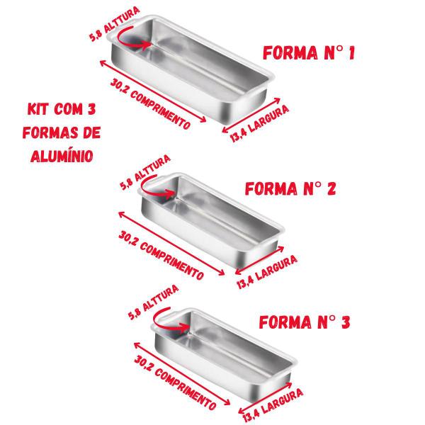 Imagem de Jogo C/ 3 Assadeiras  Pão Caseiro Bolo Inglês 100% Alumínio