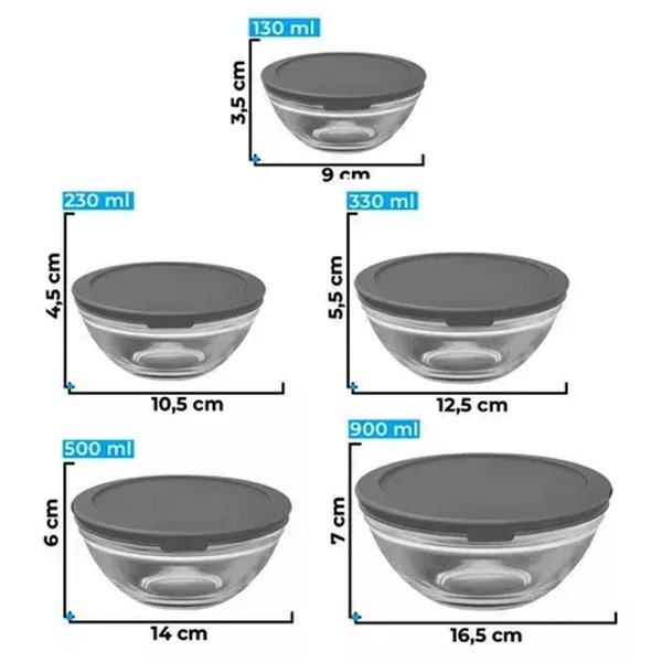 Imagem de Jogo C/5 Porta Mantimentos De Vidro Tigelas Potes Com Tampa