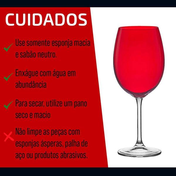 Imagem de Jogo C/ 6 Taças P/ Vinho Tinto Cristal Bohemia 450ml - Vermelho - Haüskraft