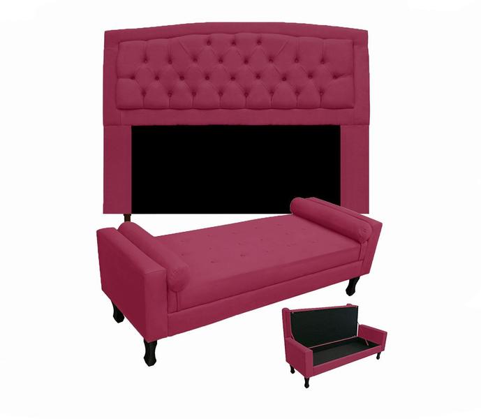 Imagem de Jogo Cabeceira Geovana + Calçadeira Fênix Queen 160cm Suede Rosa Pink - DL Decor