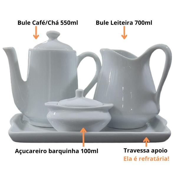 Imagem de Jogo Café e Chá Mesa Posta, Bandeja + Bule Bico Longo 550ml + Açucareiro100ml + Jarra Leiteira 700ml - Kit Porcelana