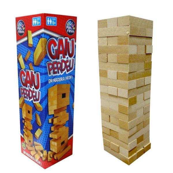 Jogo Caiu Perdeu Torre De Madeira Com 54 Blocos 6A+ - Pais E Filhos Imagem de Jogo Caiu Perdeu Torre De Madeira Com 54 Blocos 6A+