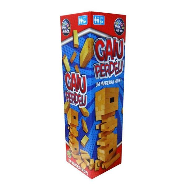 Jogo Caiu Perdeu Torre De Madeira Com 54 Blocos 6A+ - Pais E Filhos Imagem de Jogo Caiu Perdeu Torre De Madeira Com 54 Blocos 6A+