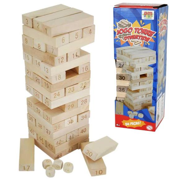 Imagem de Jogo Caiu Perdeu Torre Madeira Equilíbrio Brinquedo Dm Toys