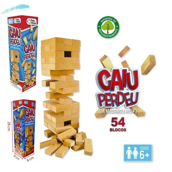 Imagem de Jogo Caiu Perdeu Torre Madeira Equilíbrio Jenga Brinquedo