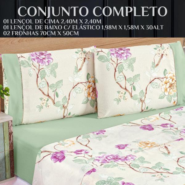 Imagem de Jogo Cama Box Queen Size Naturale 200 Fios Floral  04 peças Toque Seda