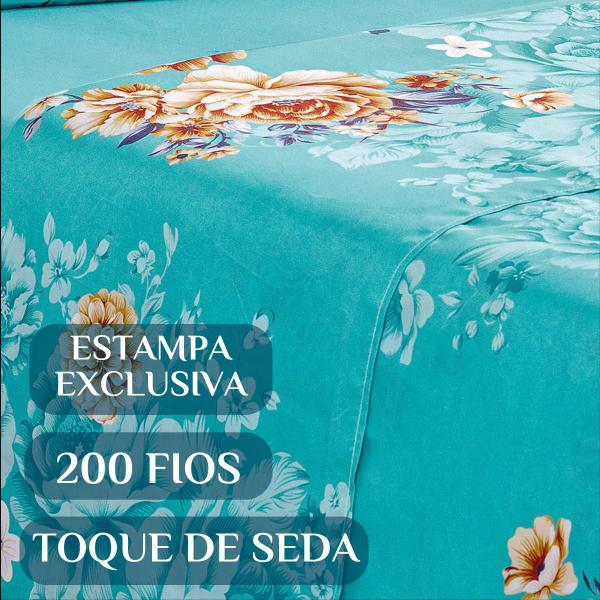 Imagem de Jogo Cama Box Queen Size Naturale 200 Fios Floral  04 peças Toque Seda