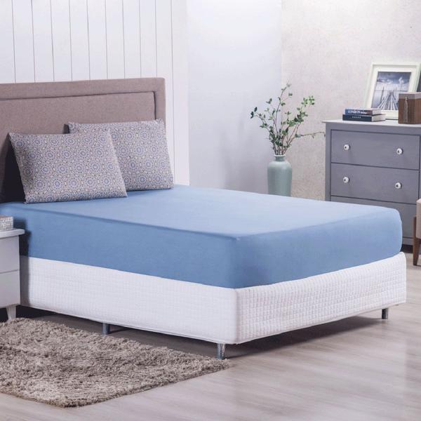 Imagem de Jogo Cama Lençol Verace Casal Padrão Percal 300 Fios c/ Fronhas Estampadas 3 Peças - Azul