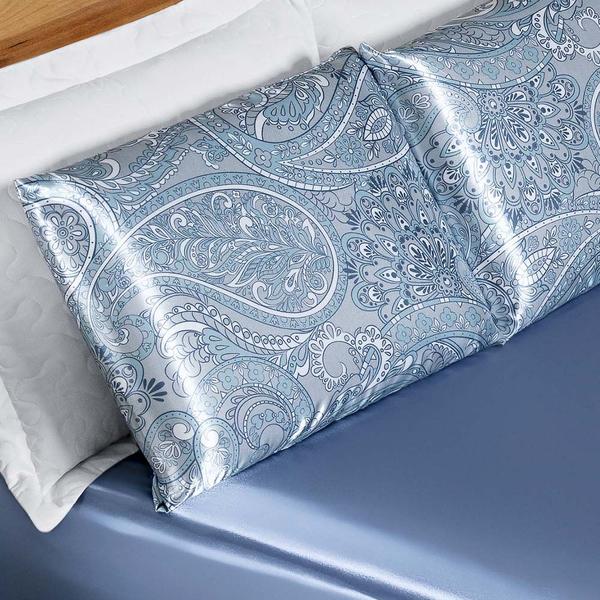 Imagem de Jogo Cama Lençol Vine Queen Cetim Estampado Alto Brilho 3 Peças - Azul Serenity Mandala