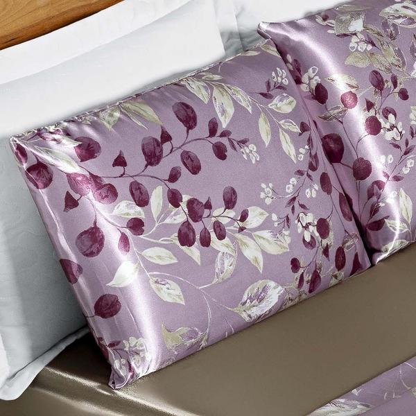 Imagem de Jogo Cama Lençol Vine Queen Cetim Estampado Alto Brilho 4 Peças - Rosa Esplendor Floral