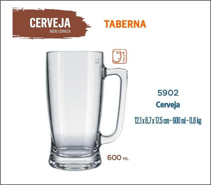 Imagem de Jogo Caneca Chopp Cerveja Grande De Vidro Taberna 600Ml 06