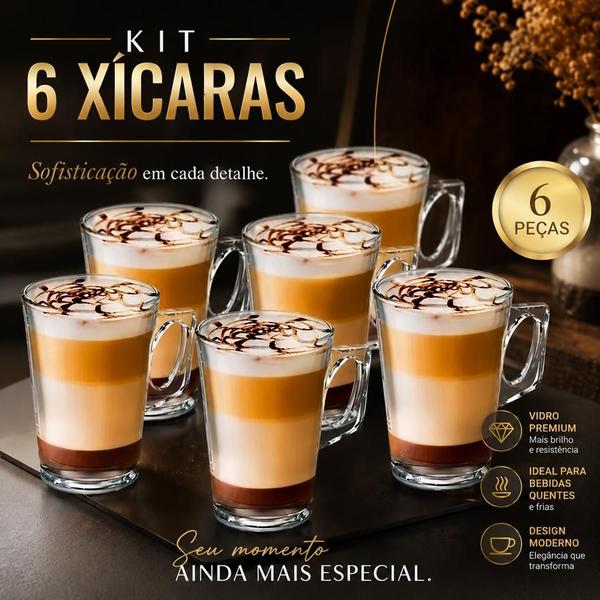 Jogo Canecas Xícaras Em Vidro Kit Caneca Para Chá Café Cappuccino - Lehavi