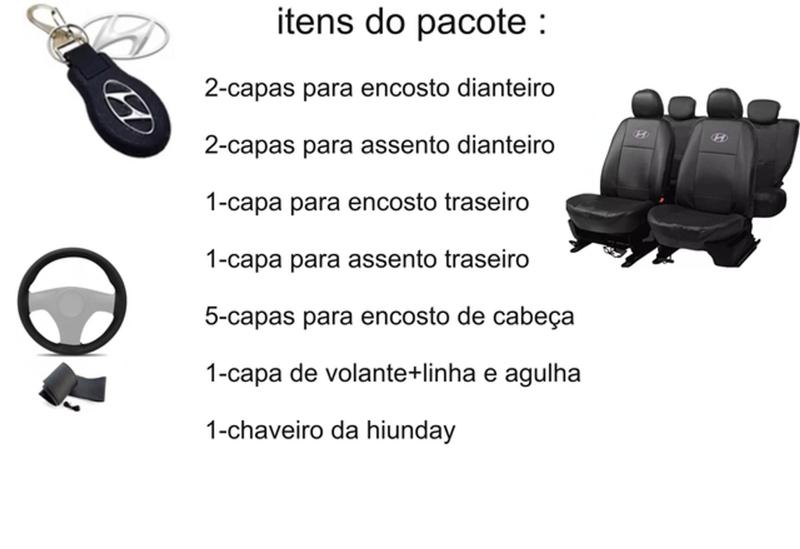 Imagem de Jogo Capas de Couro Hyundai HB20 2024 + Capa de Volante + Chaveiro Hyundai