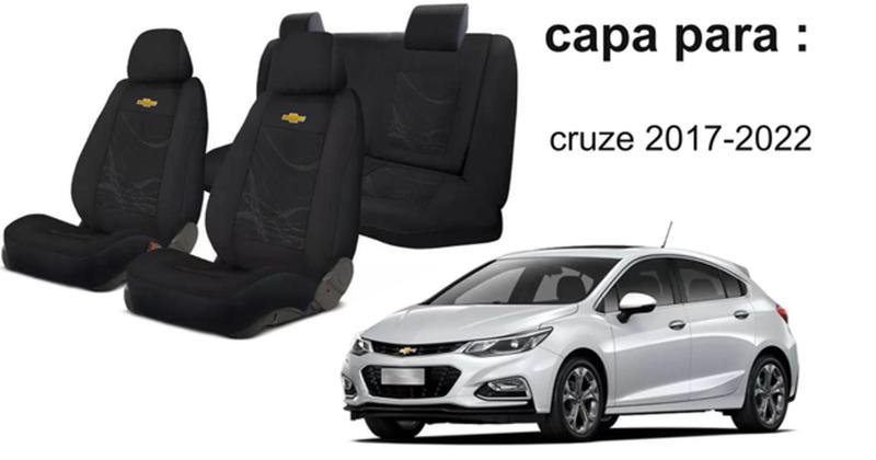 Imagem de Jogo Capas Tecido Exclusivas para Bancos Cruze 2017+2023 + Volante + Chaveiro GM