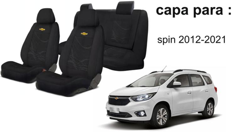 Imagem de Jogo Capas Tecido Exclusivas para Bancos Spin 2012 a 2023 + Volante + Chaveiro GM