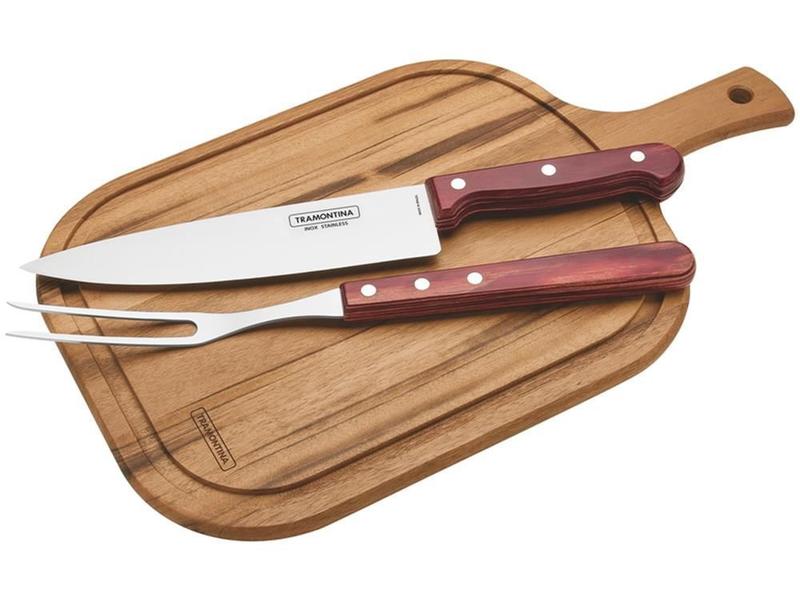 Imagem de Jogo churrasco 3 pcs polywood vermelho sortidos com laminas de aco inox e cabo de madeira tramontina