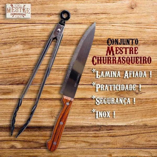 Imagem de Jogo Churrasco Faca Inox Pegador De Carne 2 Pçs Fratelli