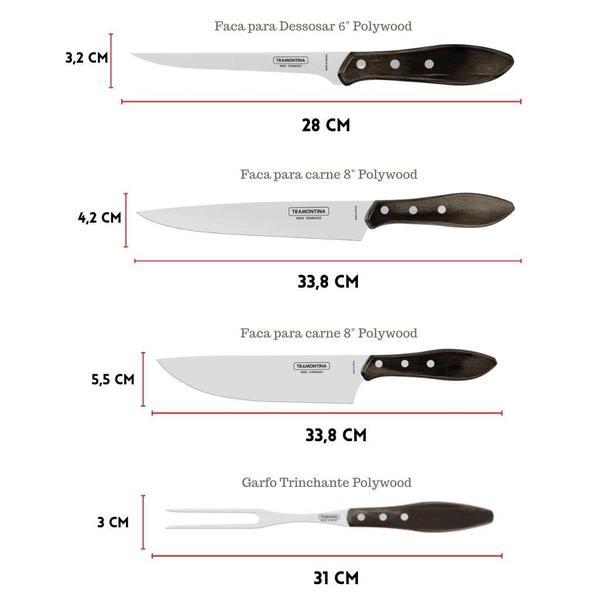 Imagem de Jogo Churrasco Inox 5 peças Polywood Castanho Tramontina