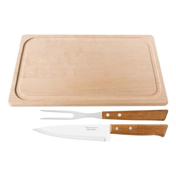 Jogo Churrasco Lâminas Inox Tábua Madeira 3Pcs Tramontina Imagem de Jogo Churrasco Lâminas Inox Tábua Madeira 3Pcs Tramontina