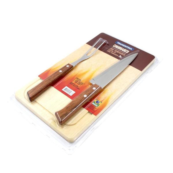 Jogo Churrasco Lâminas Inox Tábua Madeira 3Pcs Tramontina Imagem de Jogo Churrasco Lâminas Inox Tábua Madeira 3Pcs Tramontina
