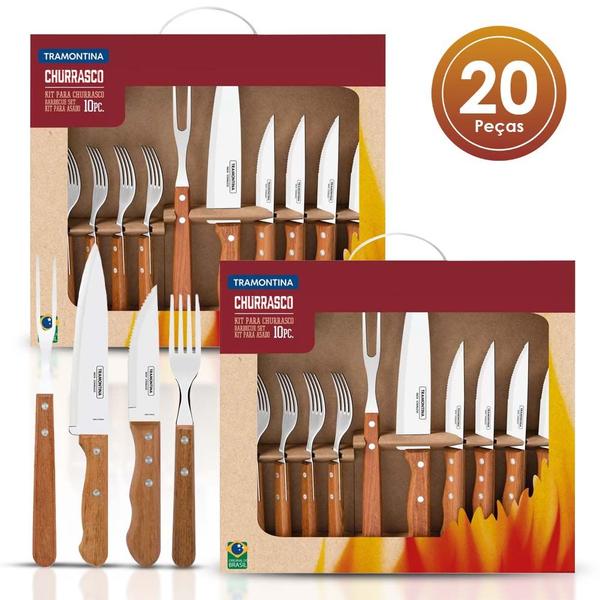 Imagem de Jogo Churrasco Tramontina 20pcs Talheres Jumbo C/ Garfo Faca