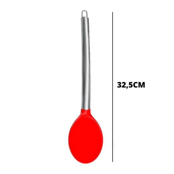 Imagem de Jogo Colheres Silicone Inox Utensílios Cozinha 4pçs Vermelho