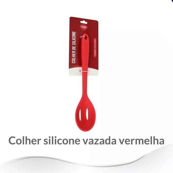 Imagem de Jogo Colheres Utensílios Silicone Maciço Vermelho 10 Peças