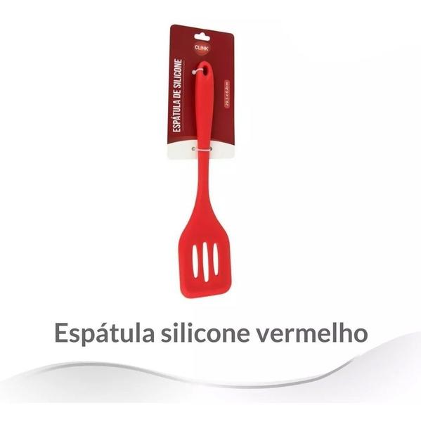 Imagem de Jogo Colheres Utensílios Silicone Maciço Vermelho 5 Peças