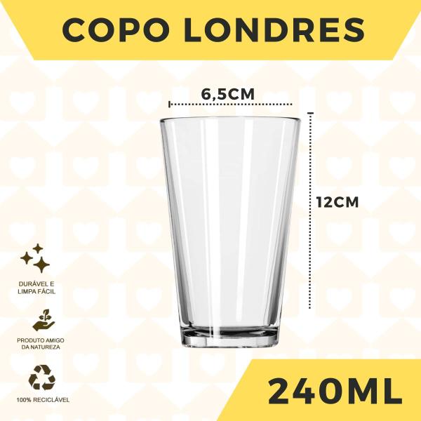 Imagem de Jogo Com 12 Copos Vidro Londres 240ML Bebidas Sucos Agua Luxo