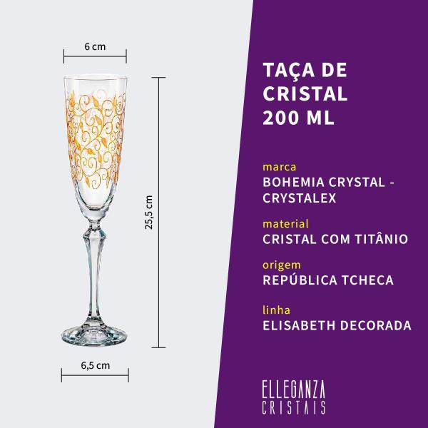 Imagem de Jogo com 2 Taças de Cristal Para Champagne 200 ml Elisabeth Decorada em Dourado Bohemia