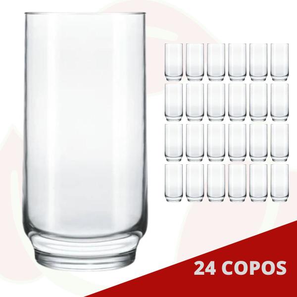 Imagem de Jogo com 24 Copos de Vidro Lights 300ML Long Drink Bebidas Suco