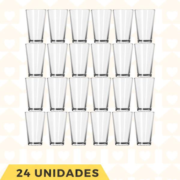 Jogo Com 24 Copos Vidro Londres 240ML Bebidas Sucos Agua Luxo - PRATICASA Imagem de Jogo Com 24 Copos Vidro Londres 240ML Bebidas Sucos Agua Luxo