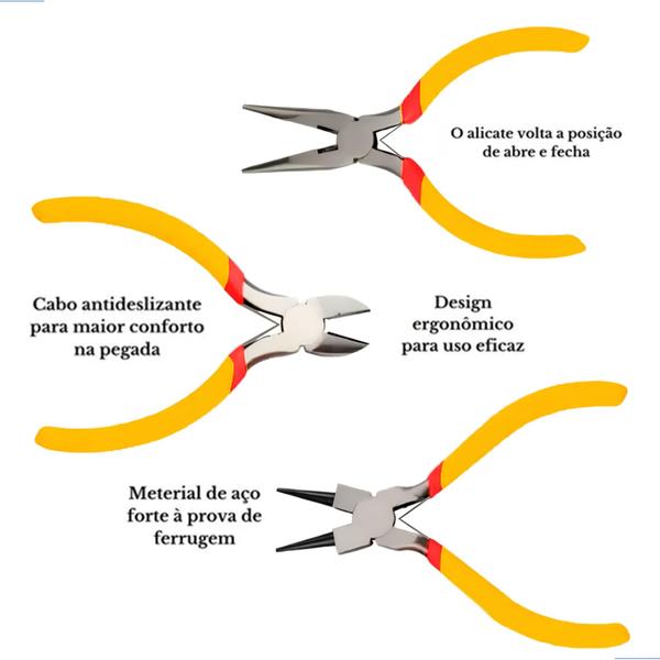 Imagem de Jogo com 3 Mini Alicates para Criatividade Ferramentas de Artesanato BOM3703