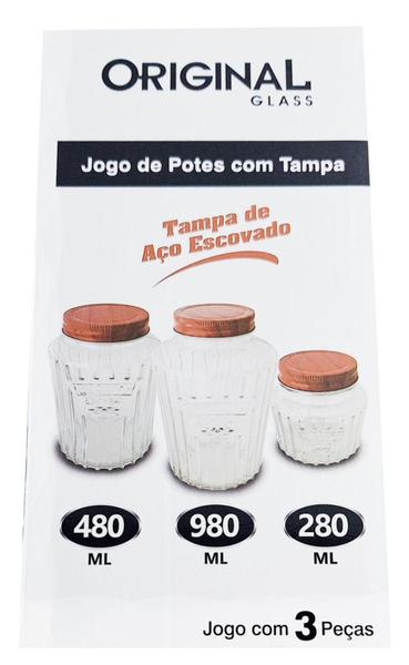 Imagem de Jogo Com 3 Potes Vidro Safira 980/480/280Ml - Safira