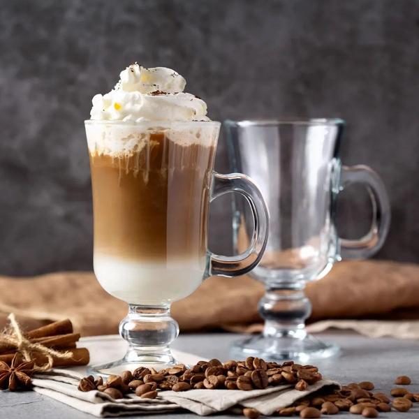 Imagem de Jogo Com 6 Canecas Pub Irlandês Irish Coffee Xicaras Taças Café Cappuccino Chocolate 230ml Alça Resistente