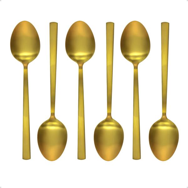 Imagem de Jogo com 6 Colheres de Mesa Inox Ibiza Gold Kit Talheres Peças Douradas