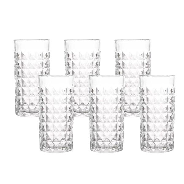 Imagem de Jogo Com 6 Copos Altos Elegante 280ml Resistente Personalizado Alto Relevo Coquetéis Drinks