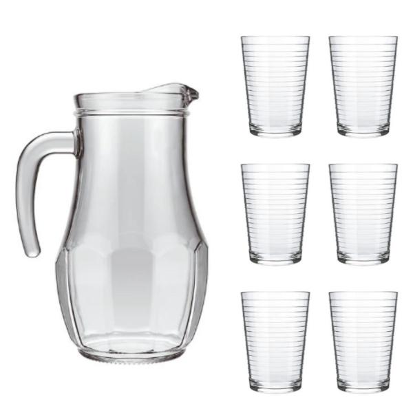 Jogo com 6 Copos Ginga 265ml + Jarra Tango 1,5L Nadir Suco - Nadir Figuereido Imagem de Jogo com 6 Copos Ginga 265ml + Jarra Tango 1,5L Nadir Suco