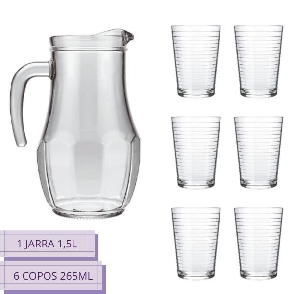 Jogo com 6 Copos Ginga 265ml + Jarra Tango 1,5L Nadir Suco - Nadir Figuereido Imagem de Jogo com 6 Copos Ginga 265ml + Jarra Tango 1,5L Nadir Suco