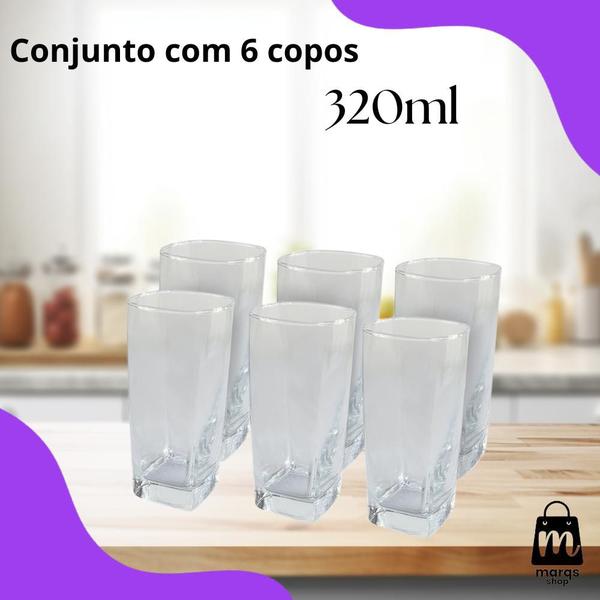 Imagem de Jogo com 6 Copos Quadrado Texas Vidro 320ml Louça Cozinha