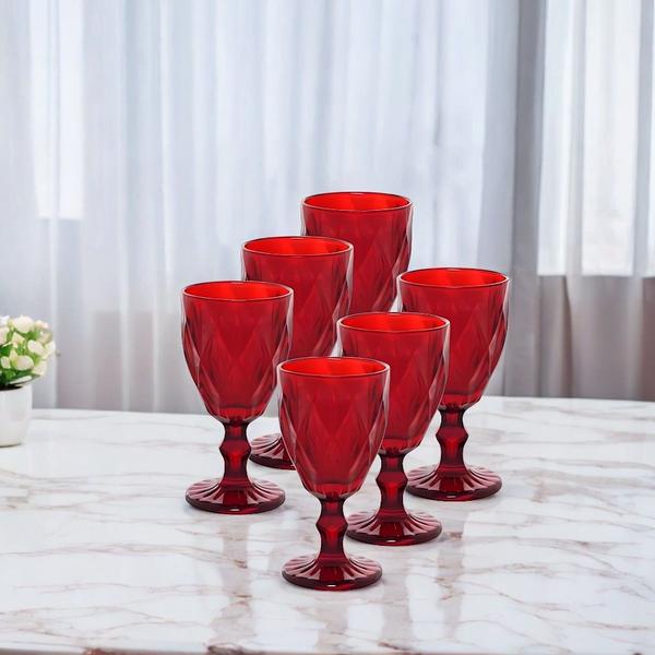 Imagem de Jogo Com 6  ou 12 Taças Diamond 340ml Para Vinho Cor Vermelho Rubí Natal Natalina  - 88382