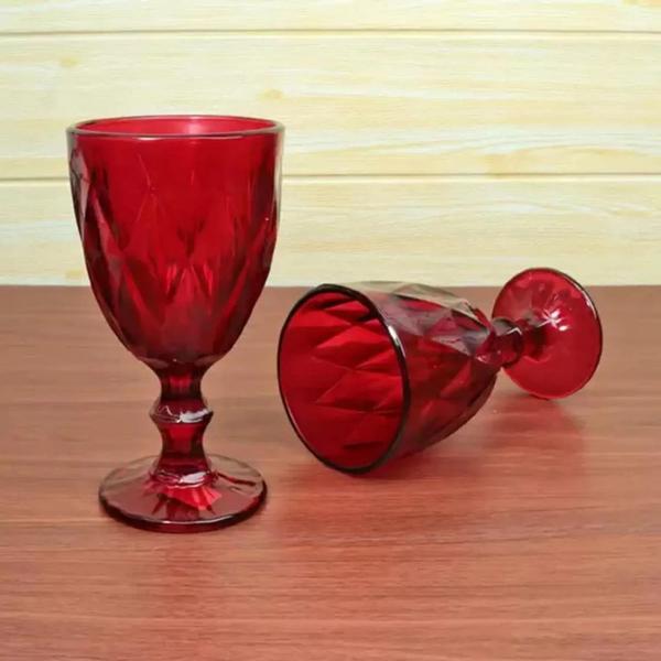 Imagem de Jogo Com 6  ou 12 Taças Diamond 340ml Para Vinho Cor Vermelho Rubí Natal Natalina  - 88382