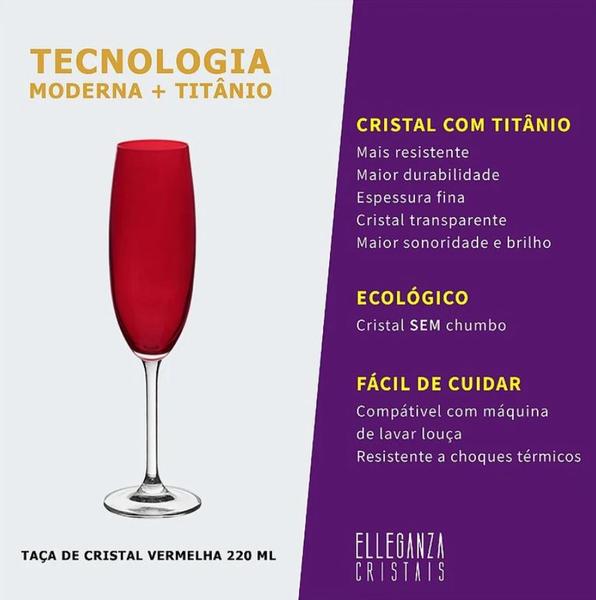 Imagem de Jogo com 6 Taças de Cristal Para Champagne 220 ml Vermelha Gastro Bohemia