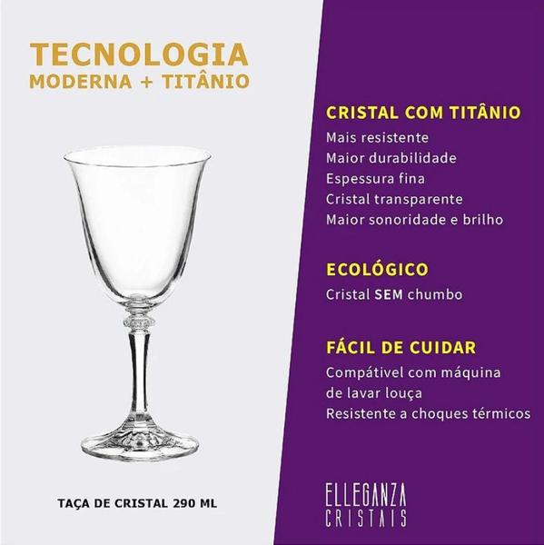 Imagem de Jogo com 6 Taças De Cristal Para Vinho Tinto 290 ml Branta/Kleopatra Bohemia