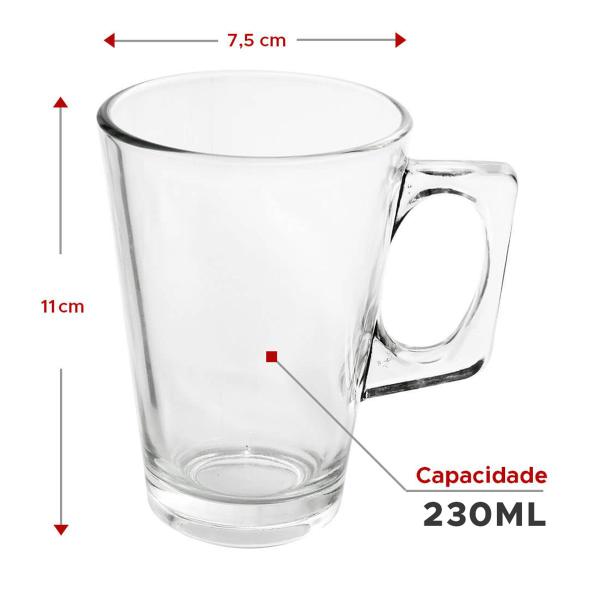 Imagem de Jogo com 6 Xícaras 230ml Grande Cappuccino Alça Quadrada