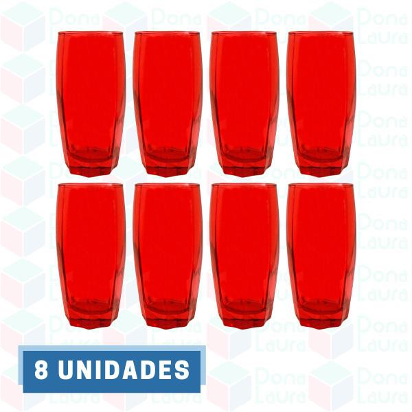 Imagem de Jogo com 8 Copos Vidro Florence Luxo 370ml Vermelho Drink